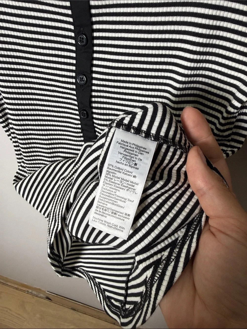 J. Crew Black and White Striped Scoop-Neck Henley Tee Size Medium
